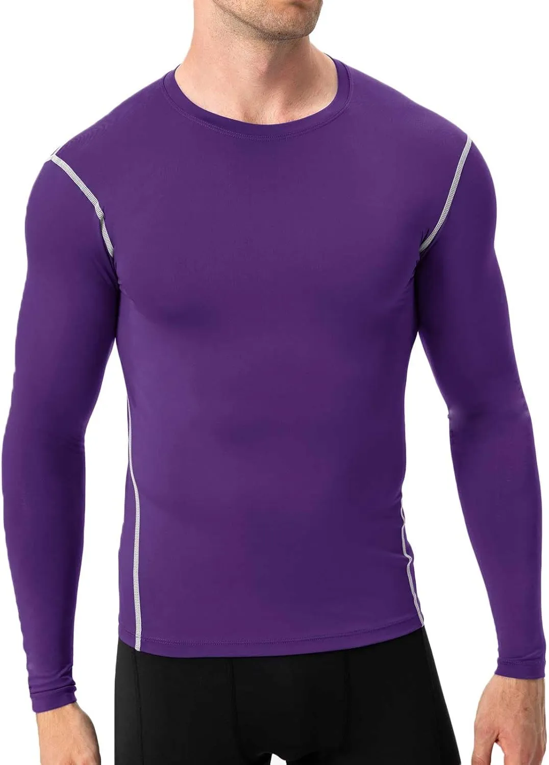 Men's Athletic Compression Shirts Long Sleeve Qucik Dry Sports Crewneck Workout Running Tops Baselayer Gym Undershirt
