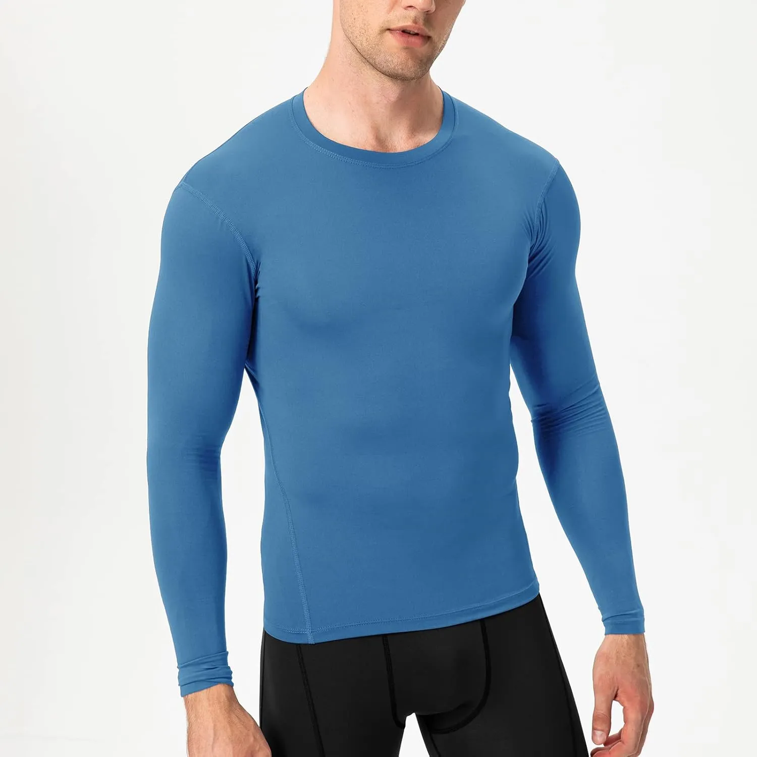 Men's Athletic Compression Shirts Long Sleeve Qucik Dry Sports Crewneck Workout Running Tops Baselayer Gym Undershirt