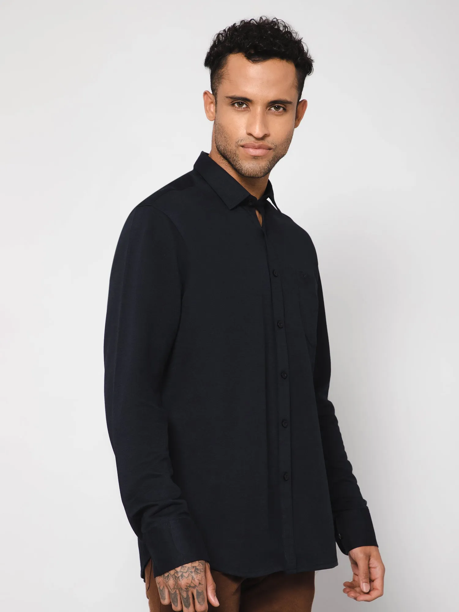 Men's Black Casual Knit Jersey Full Sleeve Shirt