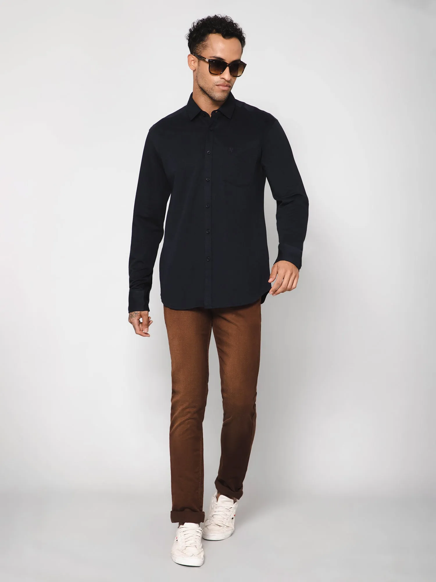 Men's Black Casual Knit Jersey Full Sleeve Shirt