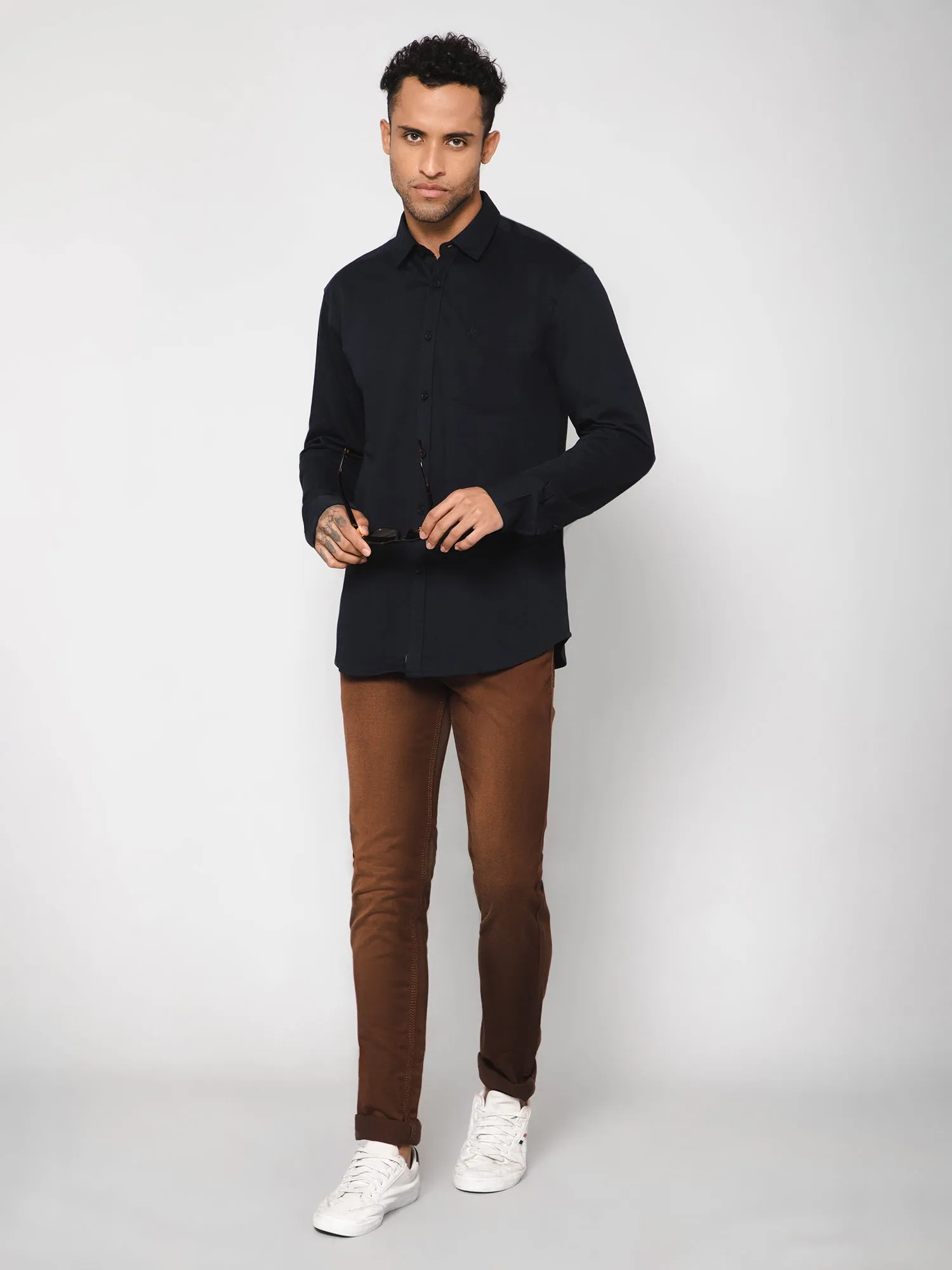 Men's Black Casual Knit Jersey Full Sleeve Shirt