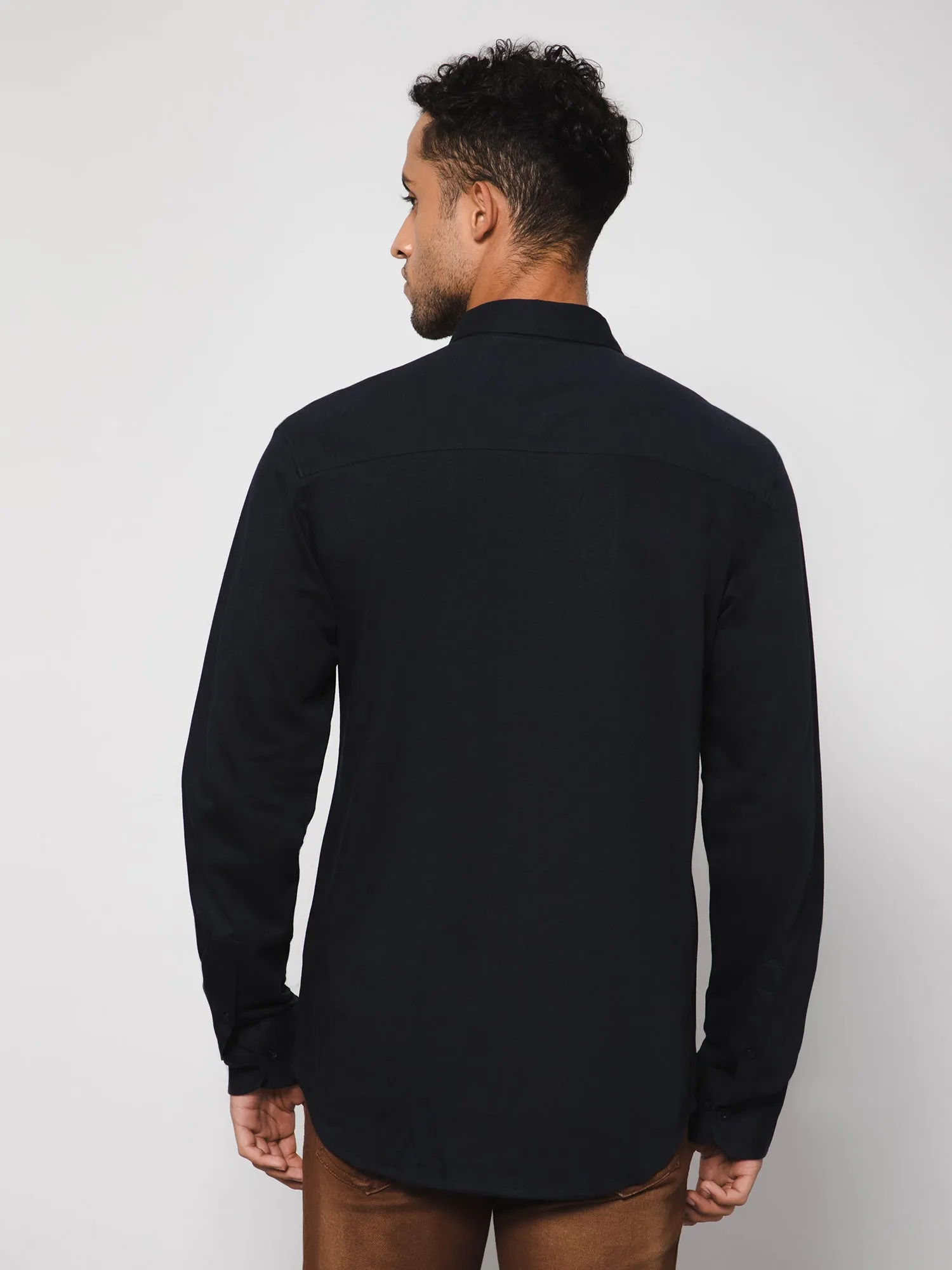 Men's Black Casual Knit Jersey Full Sleeve Shirt