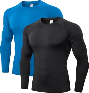 Men's Compression Shirts Long Sleeve Athletic T Shirt Workout Cool Dry Running Tops Gym Undershirts Baselayers 1/2 Pack
