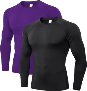 Men's Compression Shirts Long Sleeve Athletic T Shirt Workout Cool Dry Running Tops Gym Undershirts Baselayers 1/2 Pack