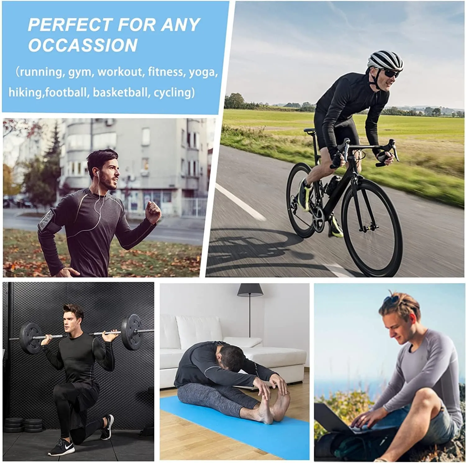 Men's Compression Shirts Long Sleeve Athletic T Shirt Workout Cool Dry Running Tops Gym Undershirts Baselayers 1/2 Pack