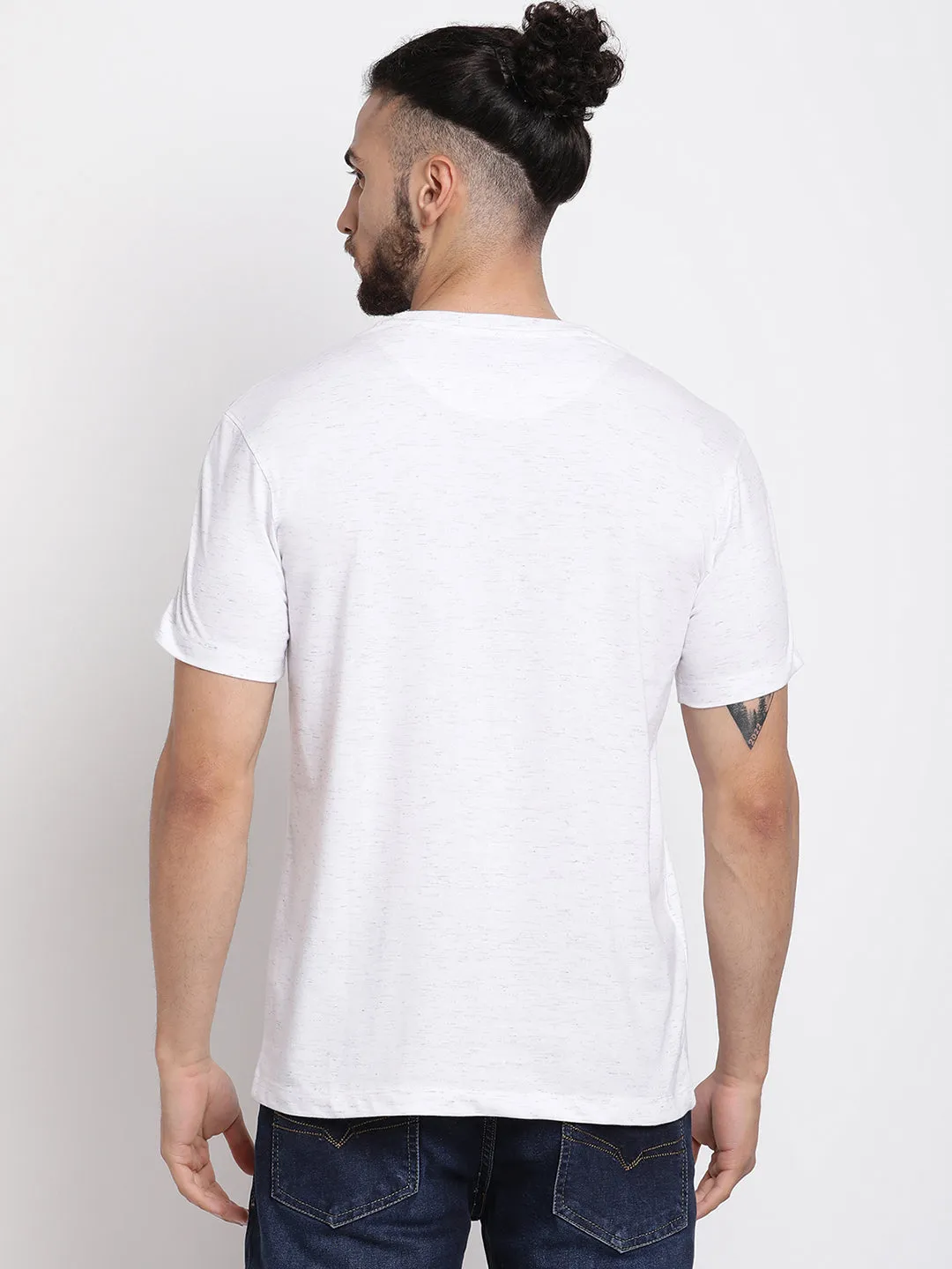 Men's White  Round neck Half Sleeve T-Shirt with contrast piping detail on shoulder