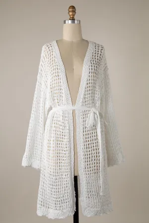Miracle Open Crochet Belted Cardigan in Ivory FINAL SALE