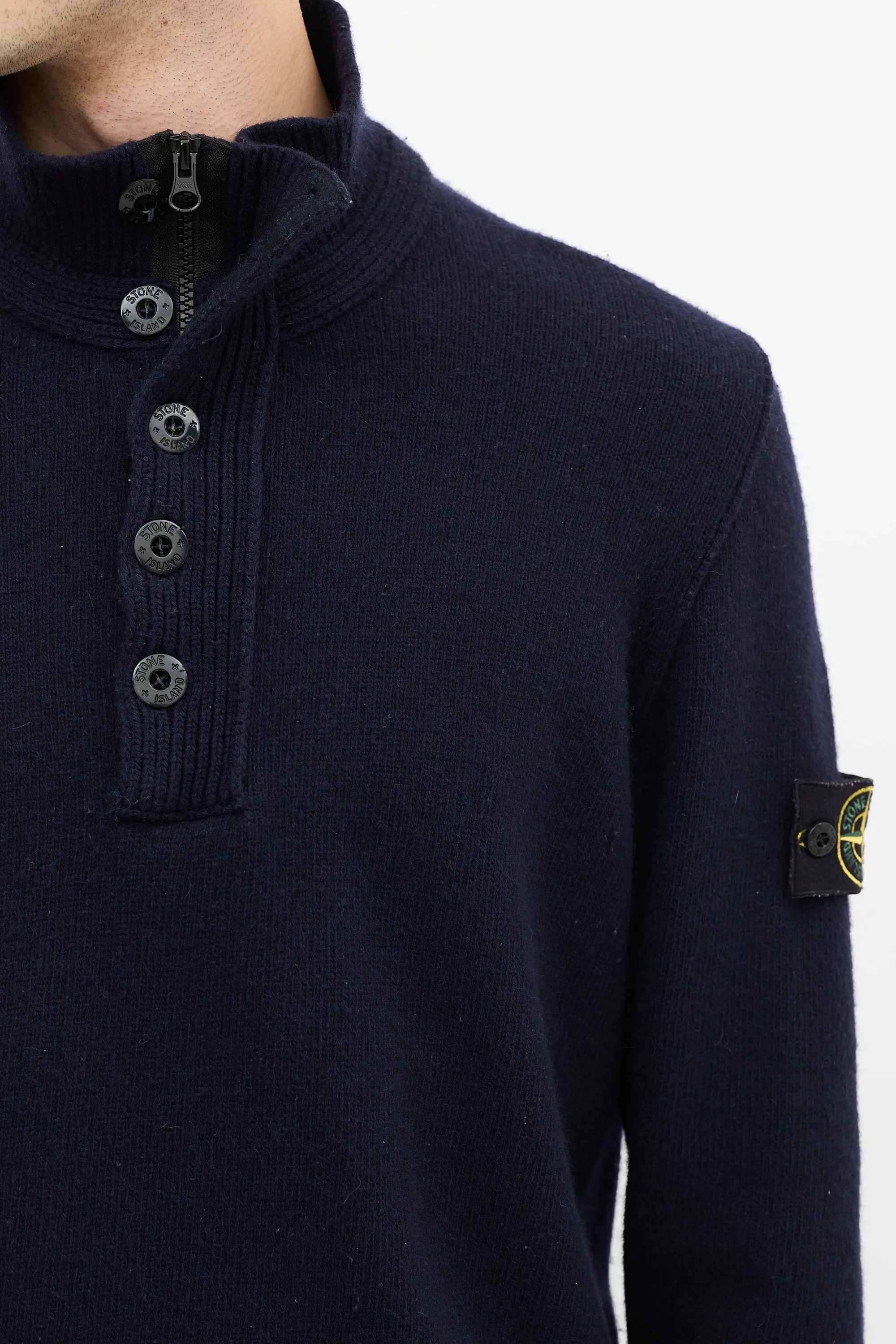 Navy Wool Knit Quarter Zip Sweater