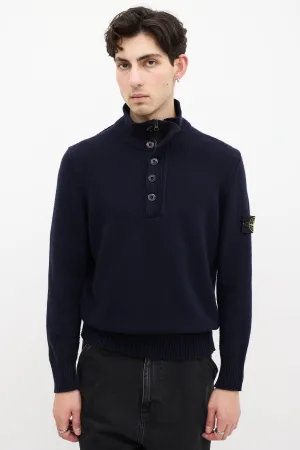 Navy Wool Knit Quarter Zip Sweater