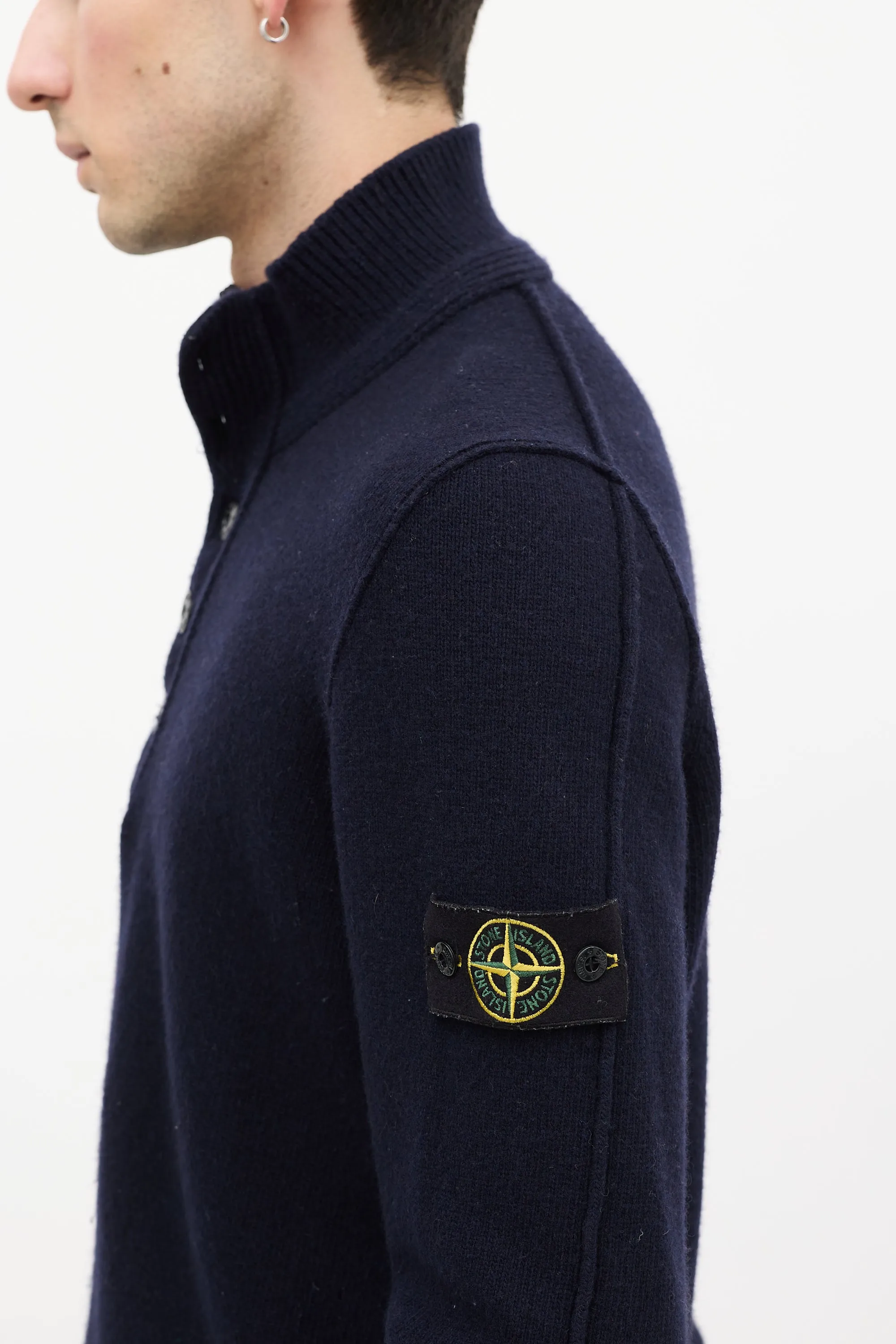 Navy Wool Knit Quarter Zip Sweater