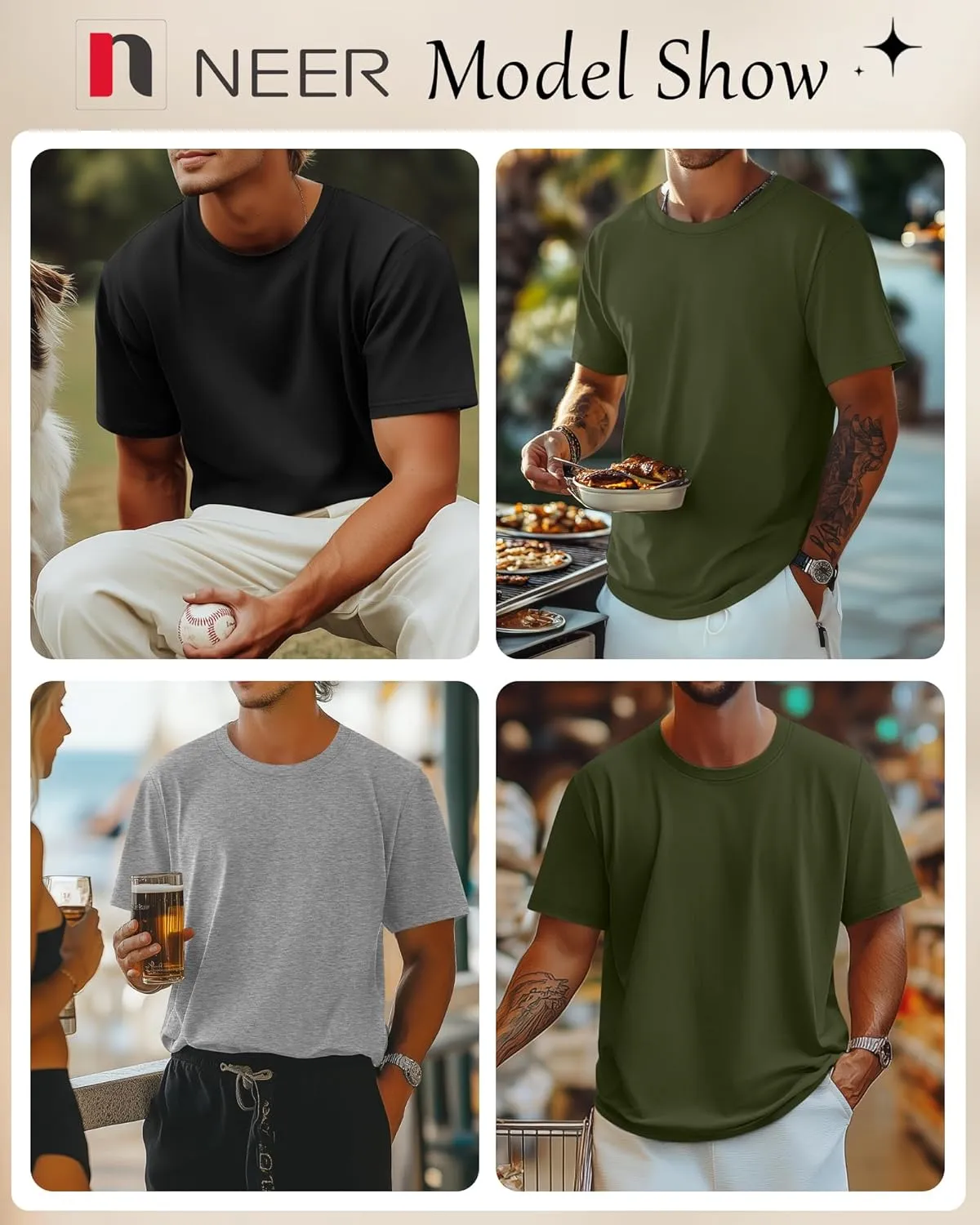 Neer 3 Pack Men's Round Neck T Shirts 95% Cotton M-7xl Big Tall Regular Tees Soft Short Sleeve 2025 Summer Basic Tops