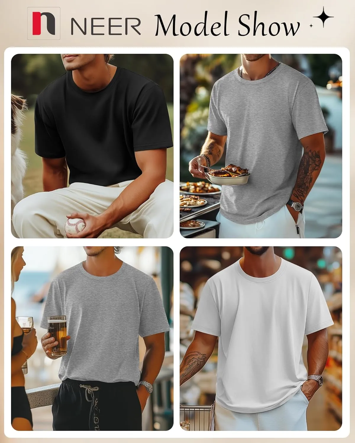Neer 3 Pack Men's Round Neck T Shirts 95% Cotton M-7xl Big Tall Regular Tees Soft Short Sleeve 2025 Summer Basic Tops