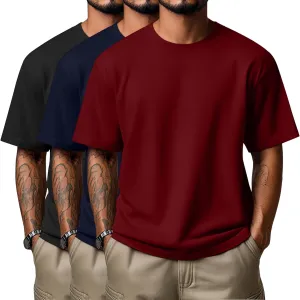 Neer 3 Pack Men's Round Neck T Shirts 95% Cotton M-7xl Big Tall Regular Tees Soft Short Sleeve 2025 Summer Basic Tops