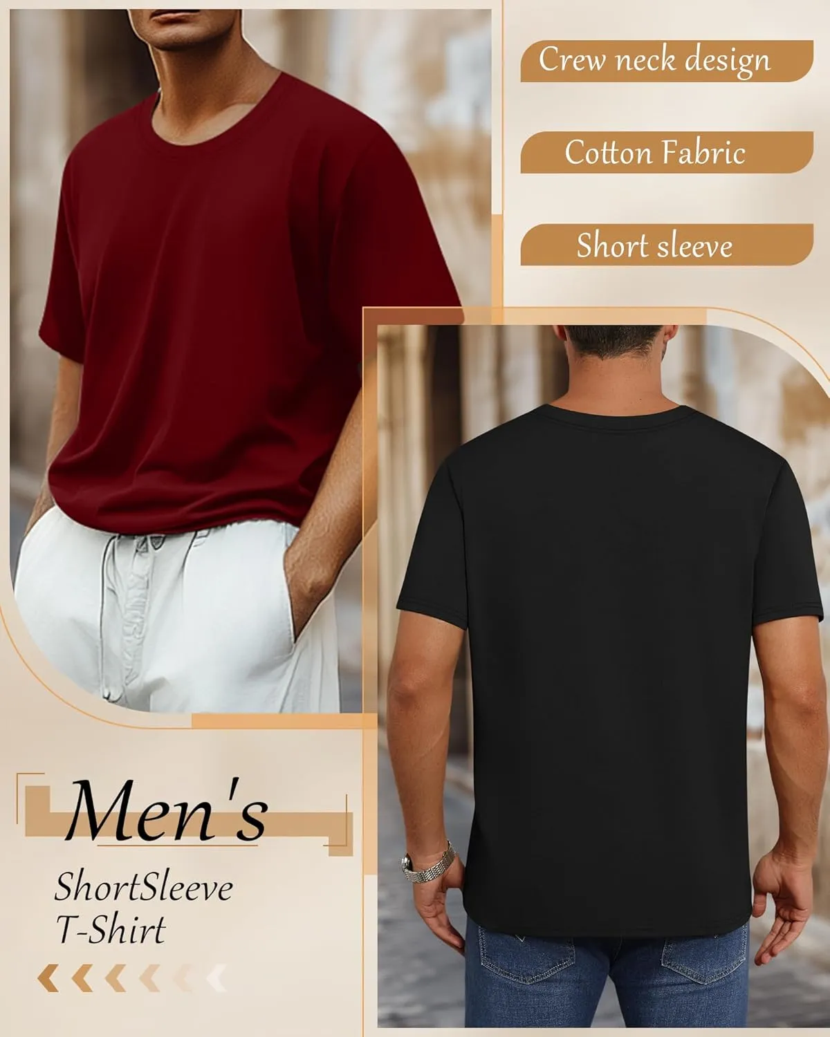 Neer 3 Pack Men's Round Neck T Shirts 95% Cotton M-7xl Big Tall Regular Tees Soft Short Sleeve 2025 Summer Basic Tops