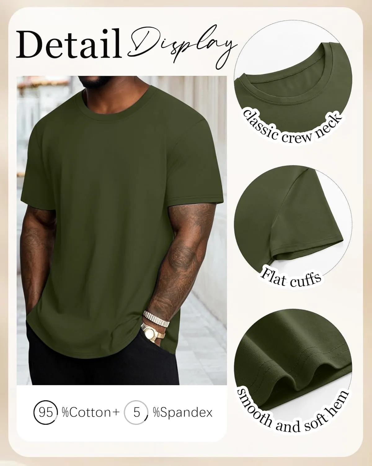 Neer 3 Pack Men's Round Neck T Shirts 95% Cotton M-7xl Big Tall Regular Tees Soft Short Sleeve 2025 Summer Basic Tops