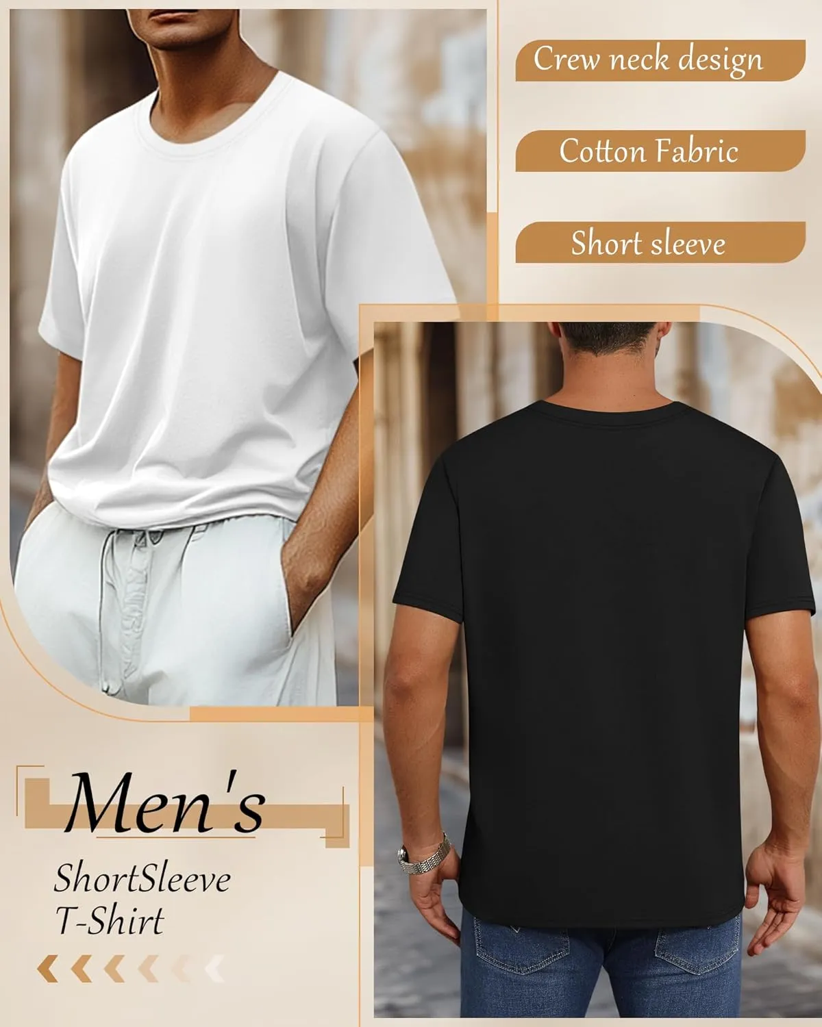 Neer 3 Pack Men's Round Neck T Shirts 95% Cotton M-7xl Big Tall Regular Tees Soft Short Sleeve 2025 Summer Basic Tops