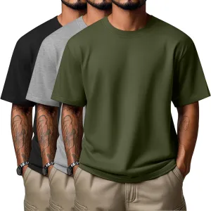Neer 3 Pack Men's Round Neck T Shirts 95% Cotton M-7xl Big Tall Regular Tees Soft Short Sleeve 2025 Summer Basic Tops