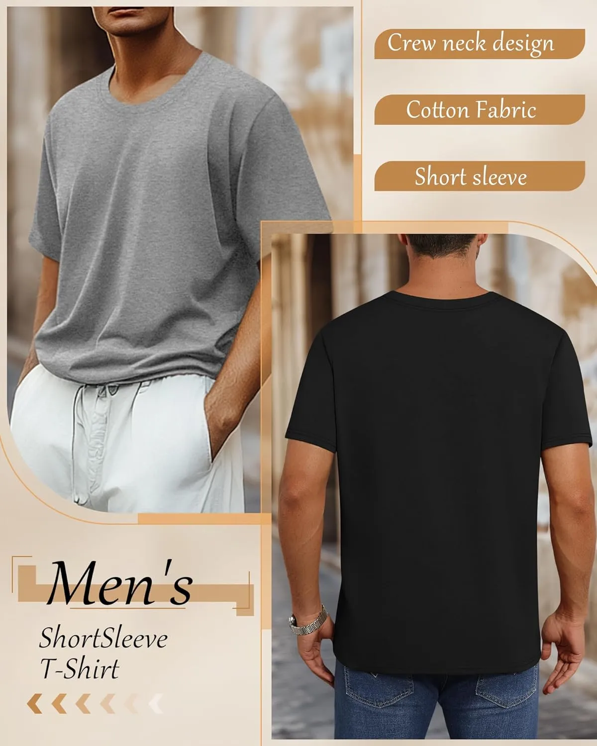 Neer 3 Pack Men's Round Neck T Shirts 95% Cotton M-7xl Big Tall Regular Tees Soft Short Sleeve 2025 Summer Basic Tops