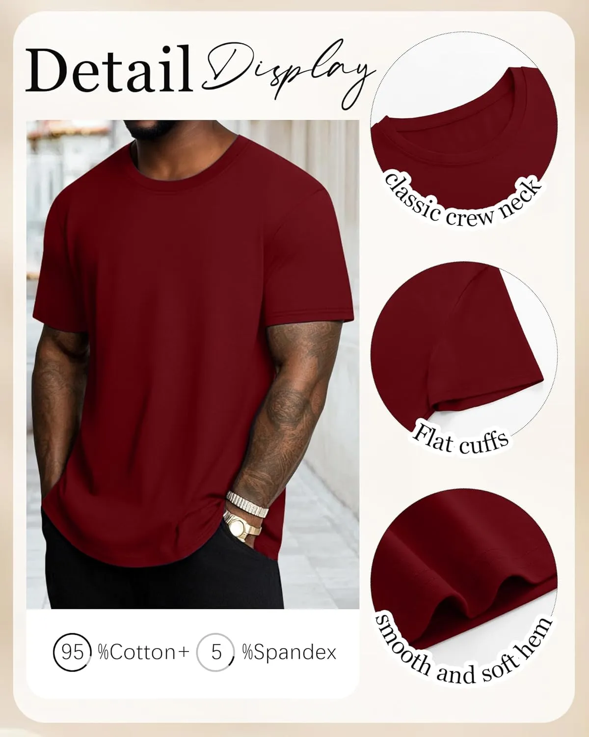 Neer 3 Pack Men's Round Neck T Shirts 95% Cotton M-7xl Big Tall Regular Tees Soft Short Sleeve 2025 Summer Basic Tops