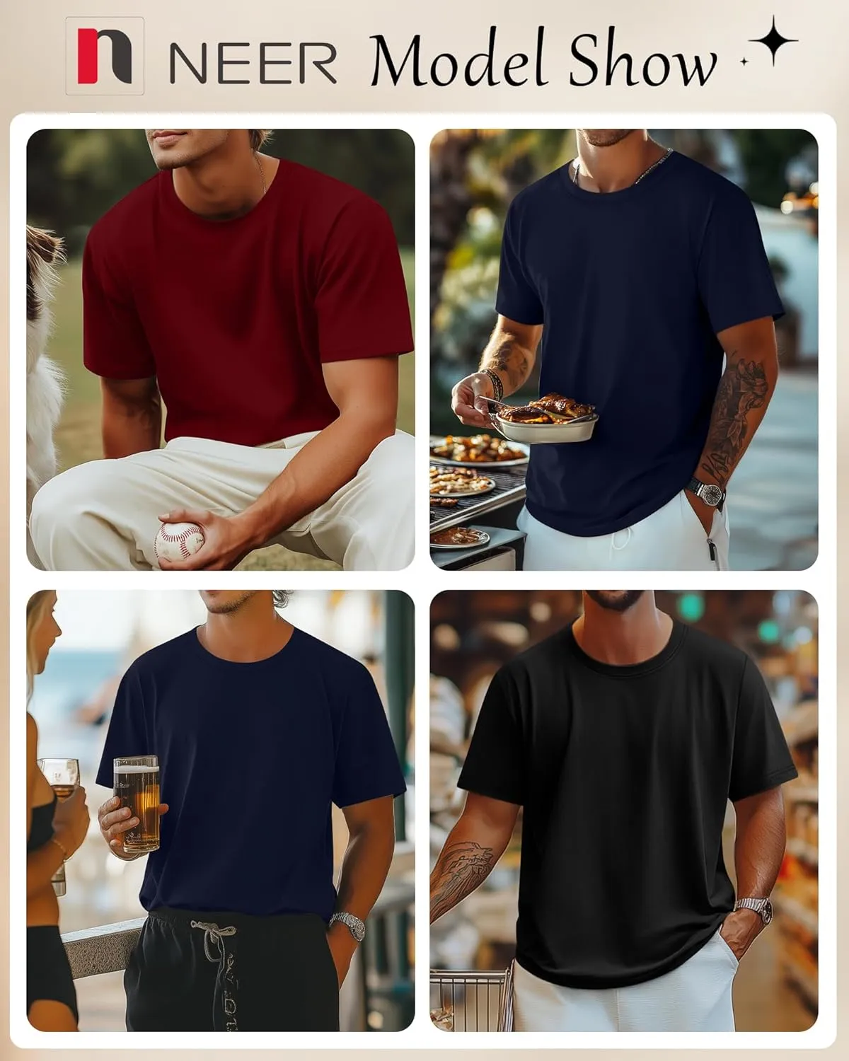 Neer 3 Pack Men's Round Neck T Shirts 95% Cotton M-7xl Big Tall Regular Tees Soft Short Sleeve 2025 Summer Basic Tops