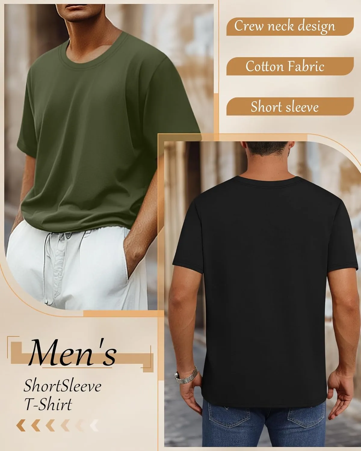Neer 3 Pack Men's Round Neck T Shirts 95% Cotton M-7xl Big Tall Regular Tees Soft Short Sleeve 2025 Summer Basic Tops