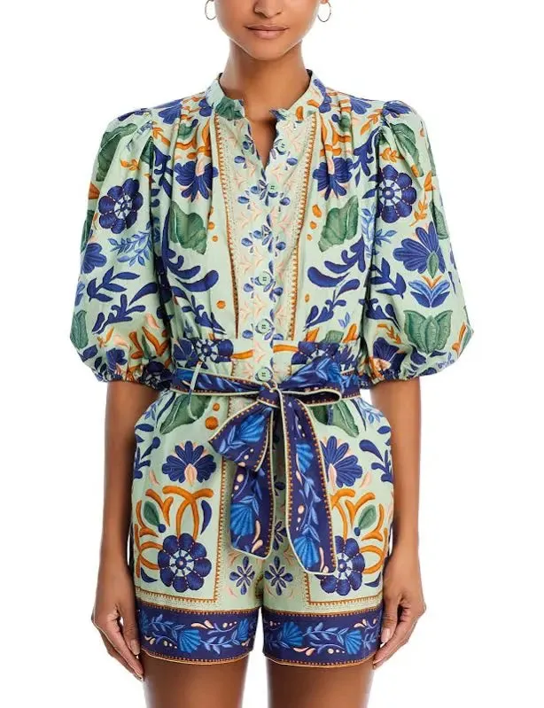 Ocean Tapestry Romper ~ Green