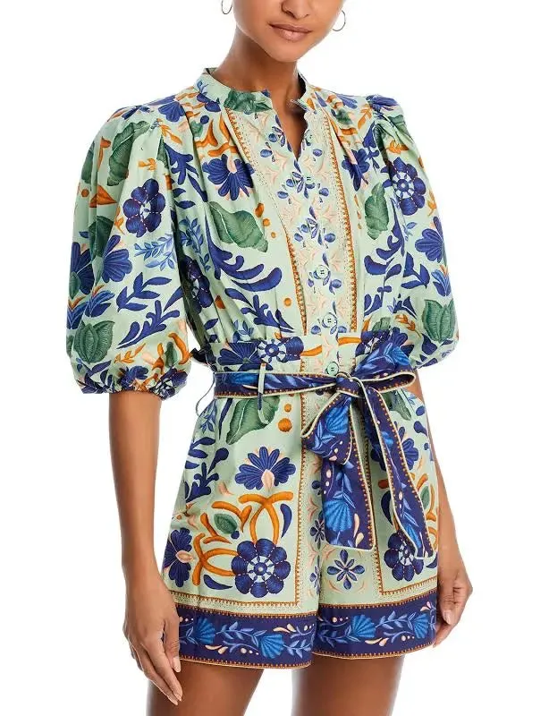 Ocean Tapestry Romper ~ Green