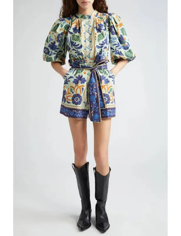 Ocean Tapestry Romper ~ Green