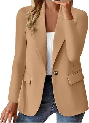 Office Jacket For Women 2024 Professional Blazer Work Lapel Button Down Solid Elegant Long Sleeve Dressy Jackets