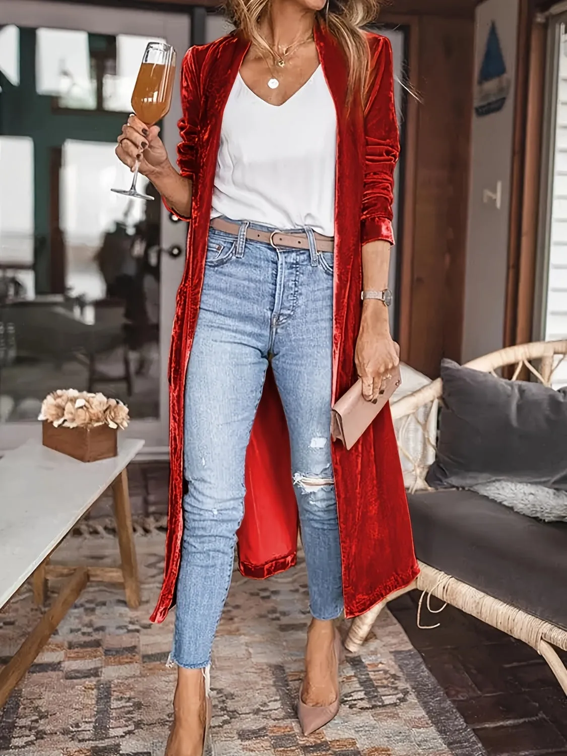 Open Front Long Length Coat