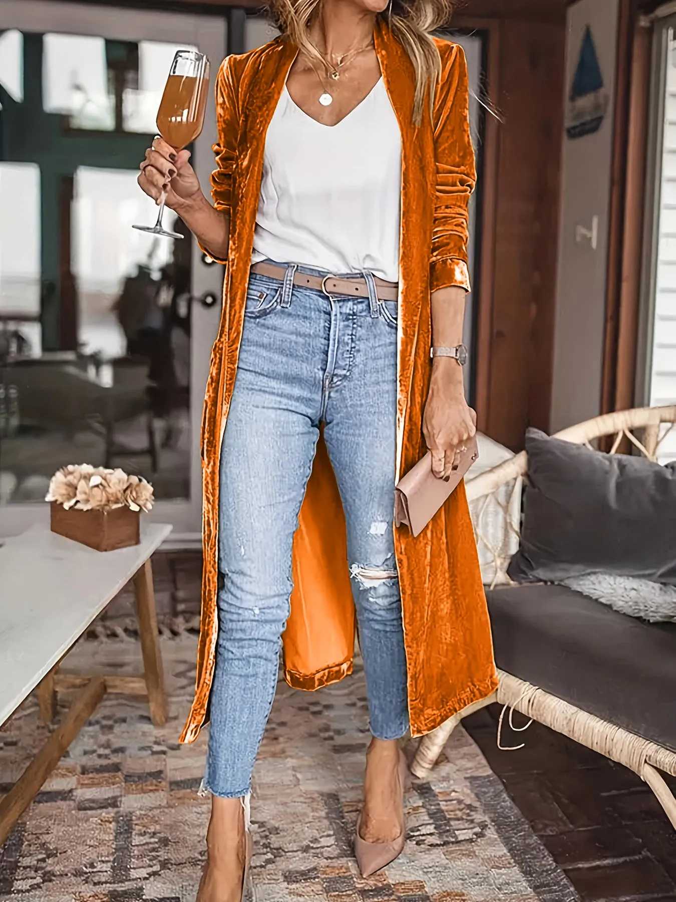 Open Front Long Length Coat