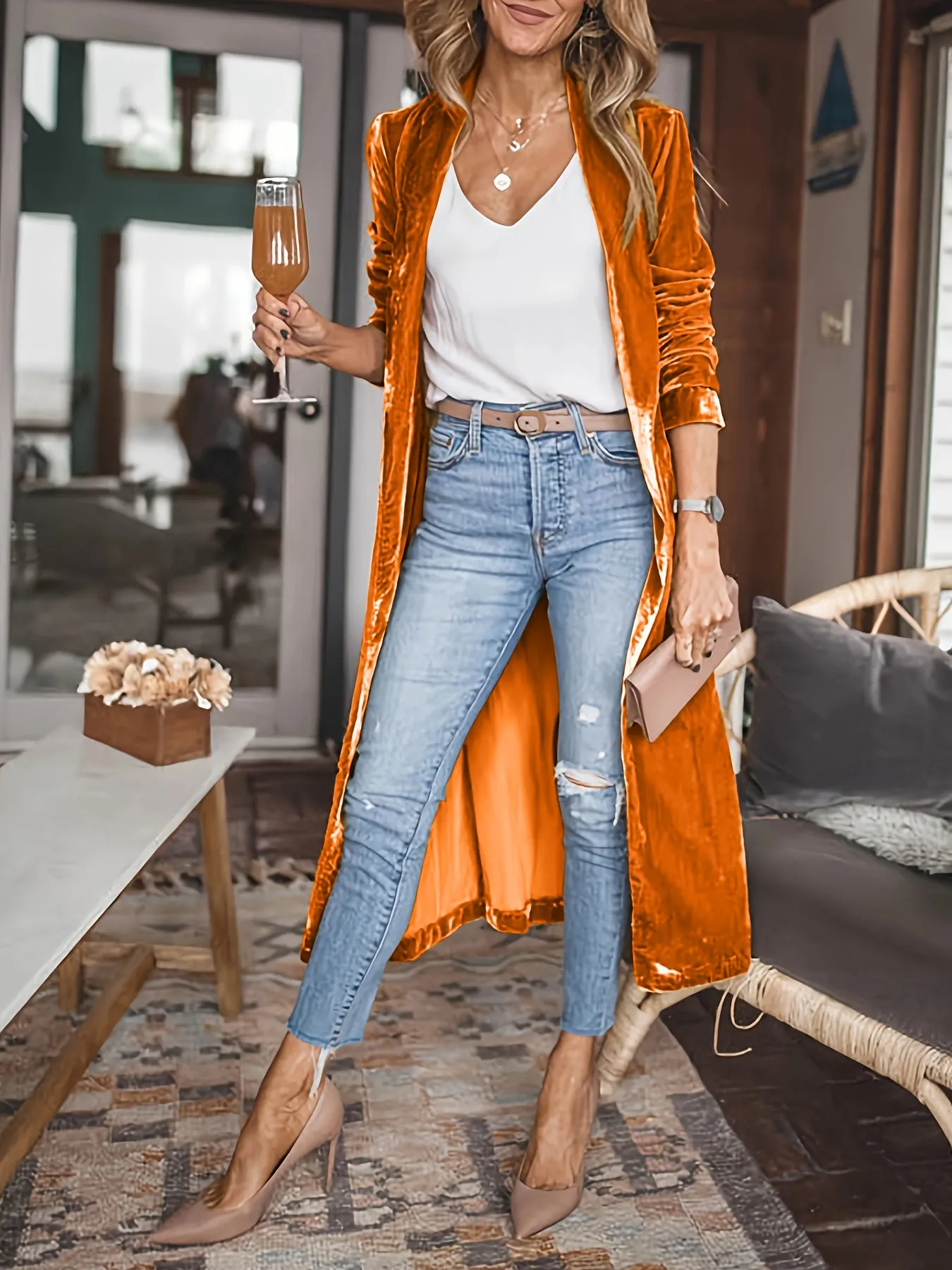 Open Front Long Length Coat