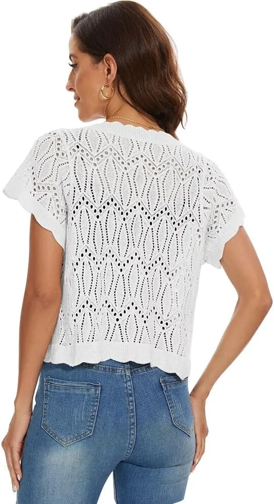 Open Front Summer Cotton Thin Cardigans for Women Lightweight Cropped Cardigan Sweaters for Women