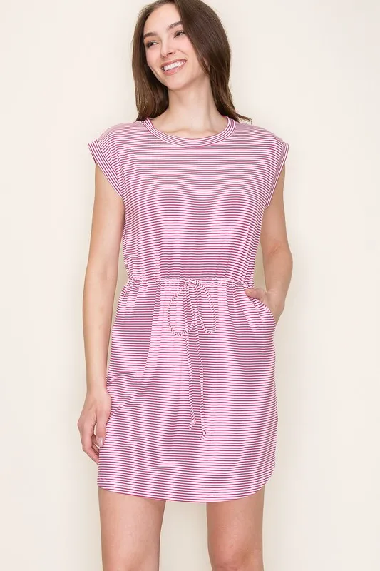 Pinstripe Drawstring Dress