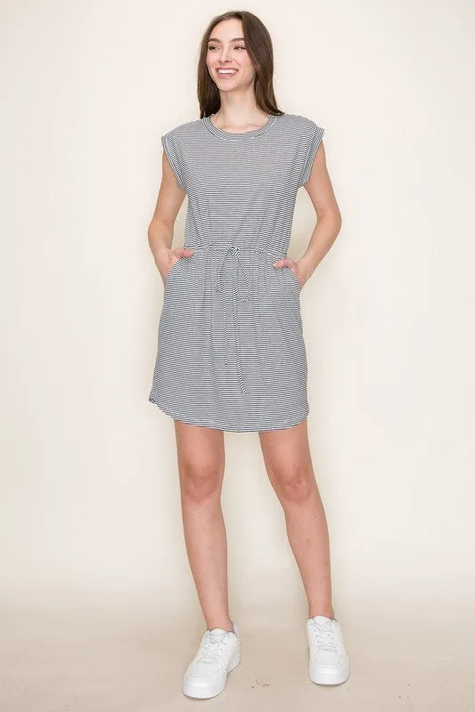 Pinstripe Drawstring Dress