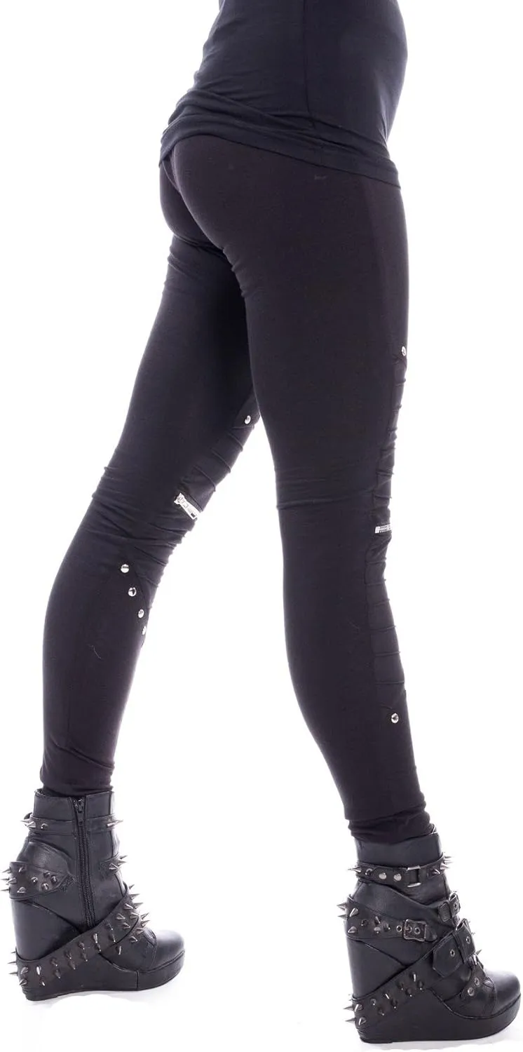 Punk Gothic Wind Zipper Rivets Stretchy Long Leggings Pants Trousers