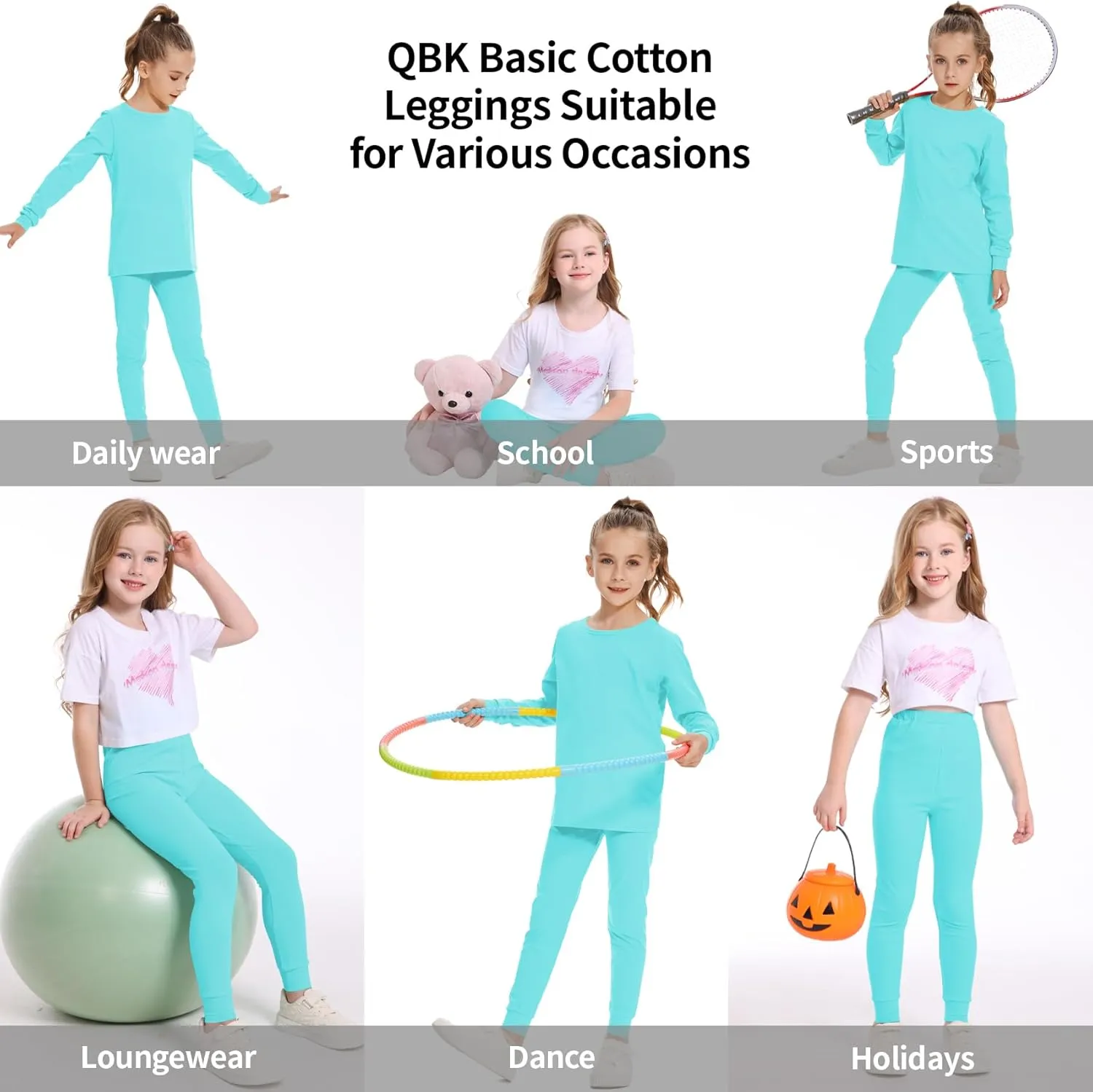 QBK 3T 4T 5T to 12Y Girls' Leggings Cotton Footless Tights Soft and Stretchy