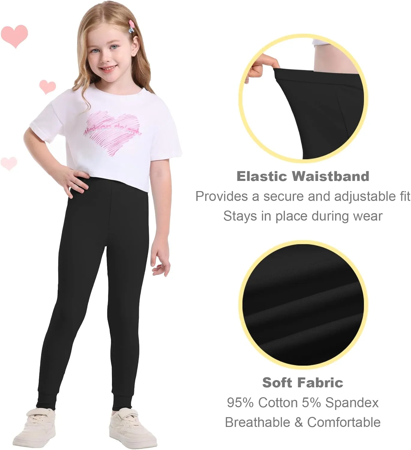 QBK 3T 4T 5T to 12Y Girls' Leggings Cotton Footless Tights Soft and Stretchy