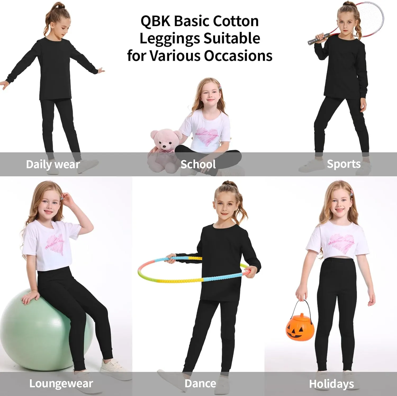 QBK 3T 4T 5T to 12Y Girls' Leggings Cotton Footless Tights Soft and Stretchy