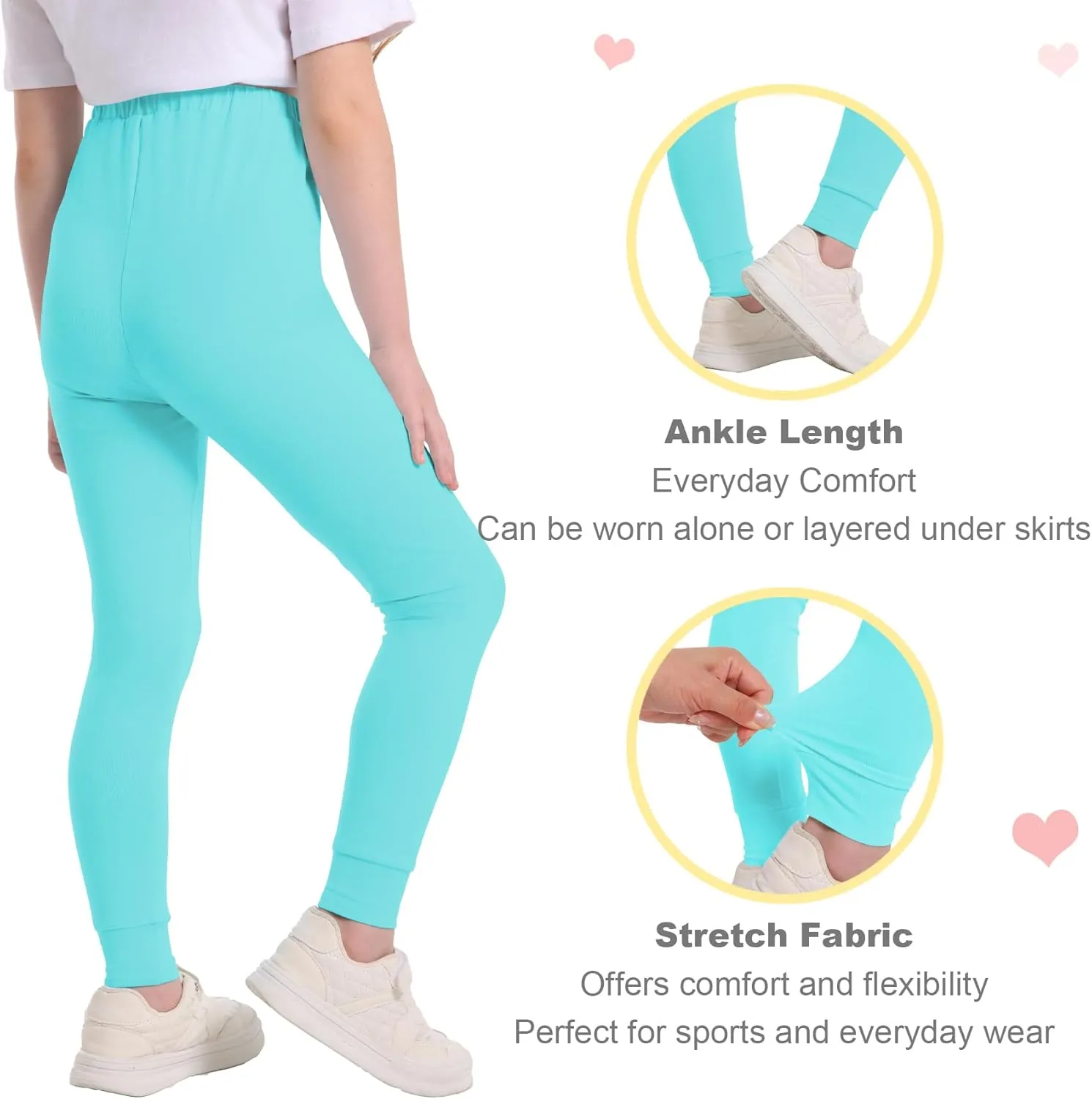 QBK 3T 4T 5T to 12Y Girls' Leggings Cotton Footless Tights Soft and Stretchy