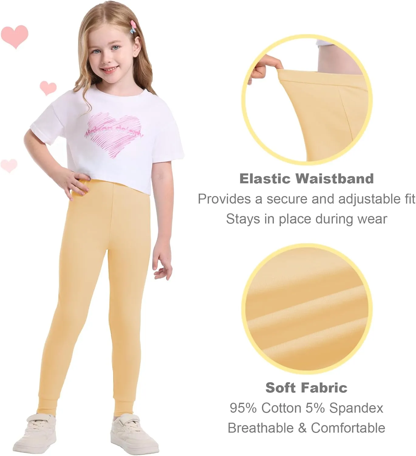 QBK 3T 4T 5T to 12Y Girls' Leggings Cotton Footless Tights Soft and Stretchy