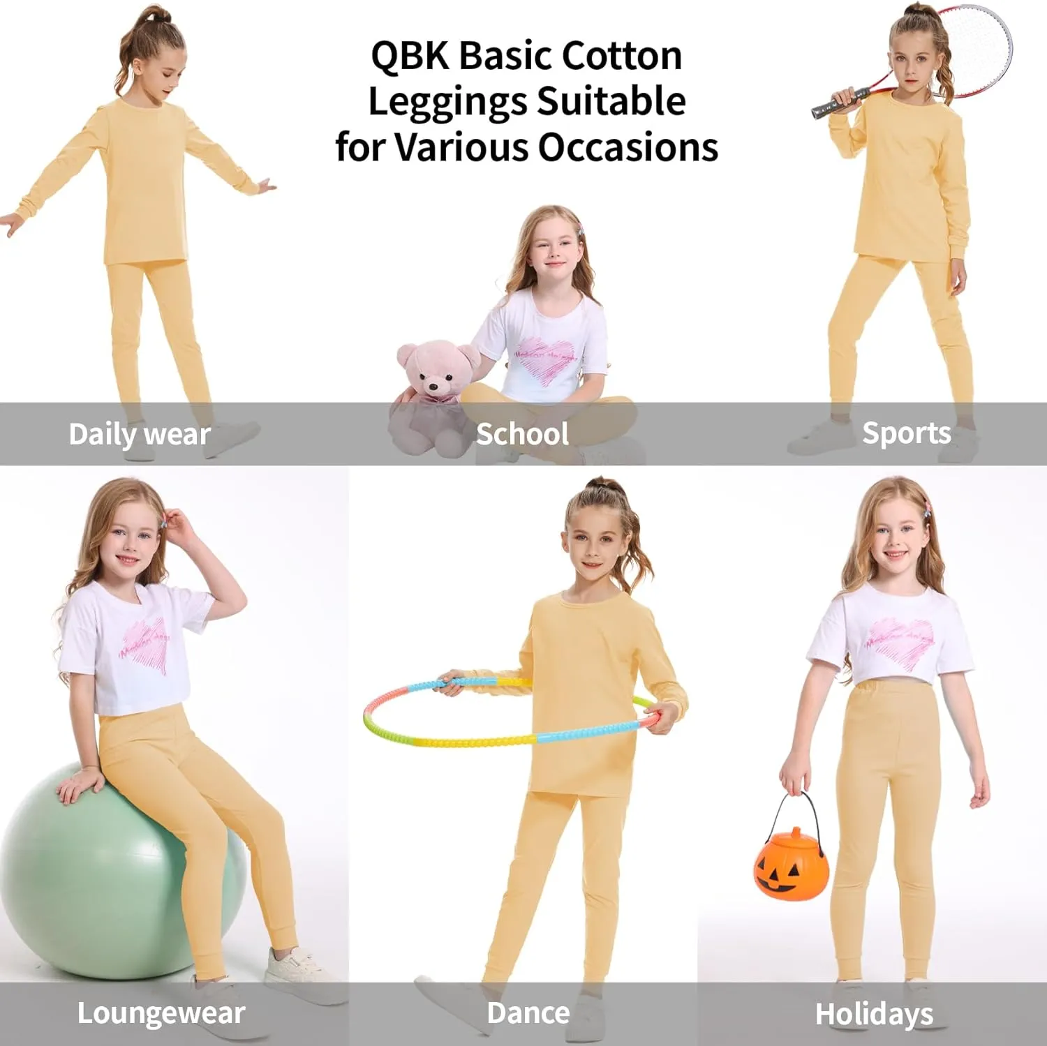 QBK 3T 4T 5T to 12Y Girls' Leggings Cotton Footless Tights Soft and Stretchy