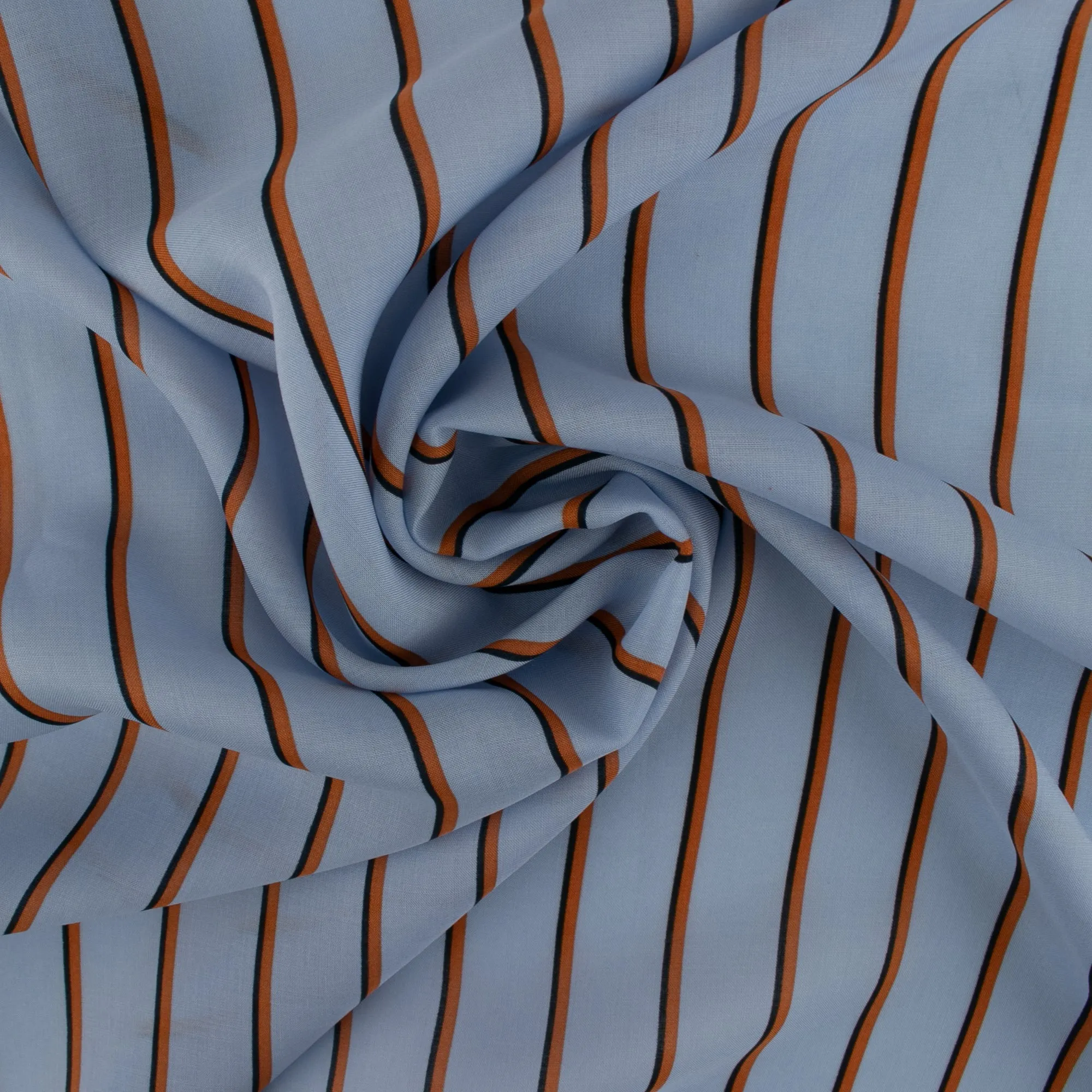 Rayon Poplin Stripe - Various Stripe - Blue / Brown