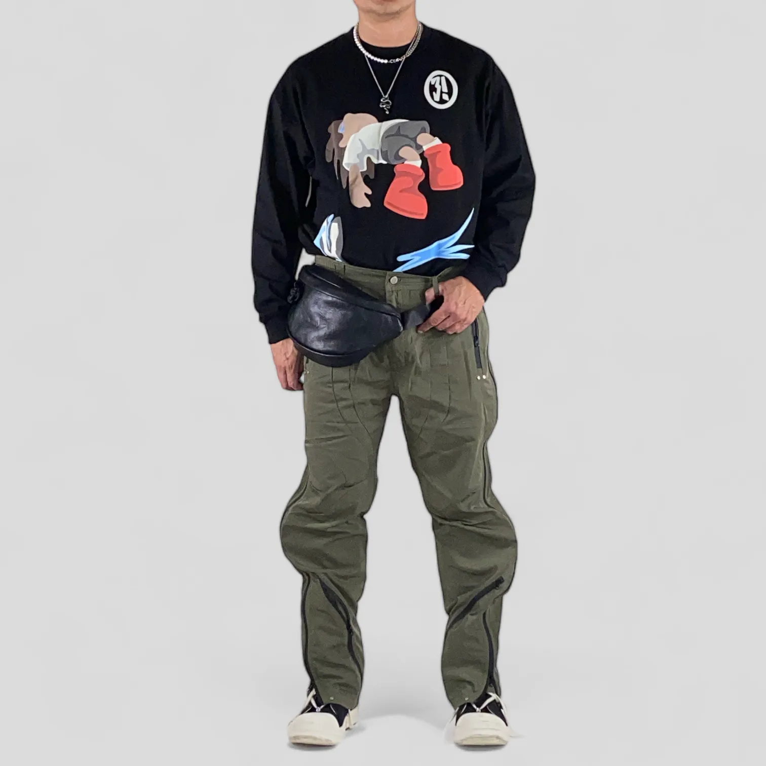 Relaxed fit multi zipper technical pants