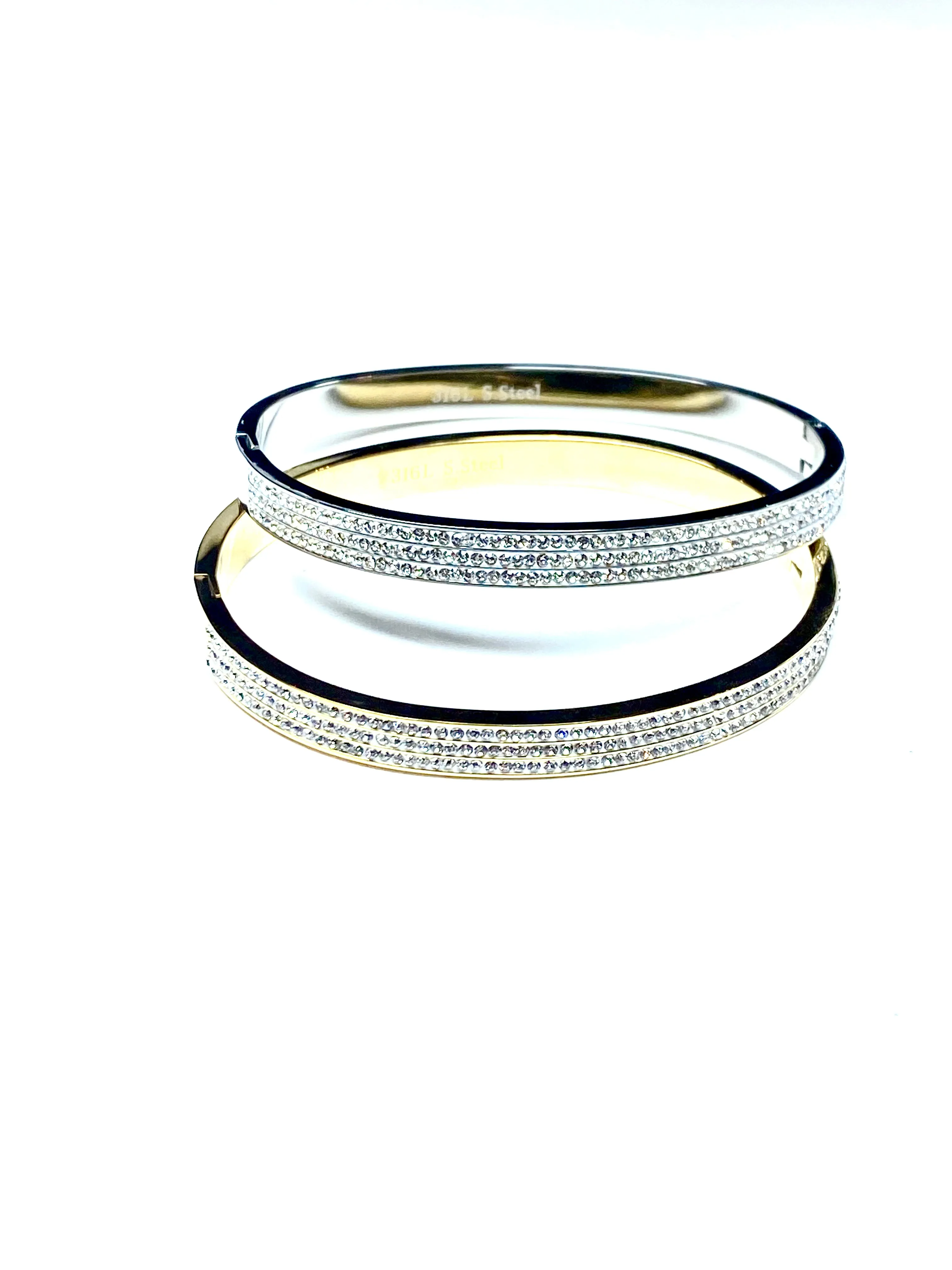 Reversible Triple Row Pave Stone Bangle