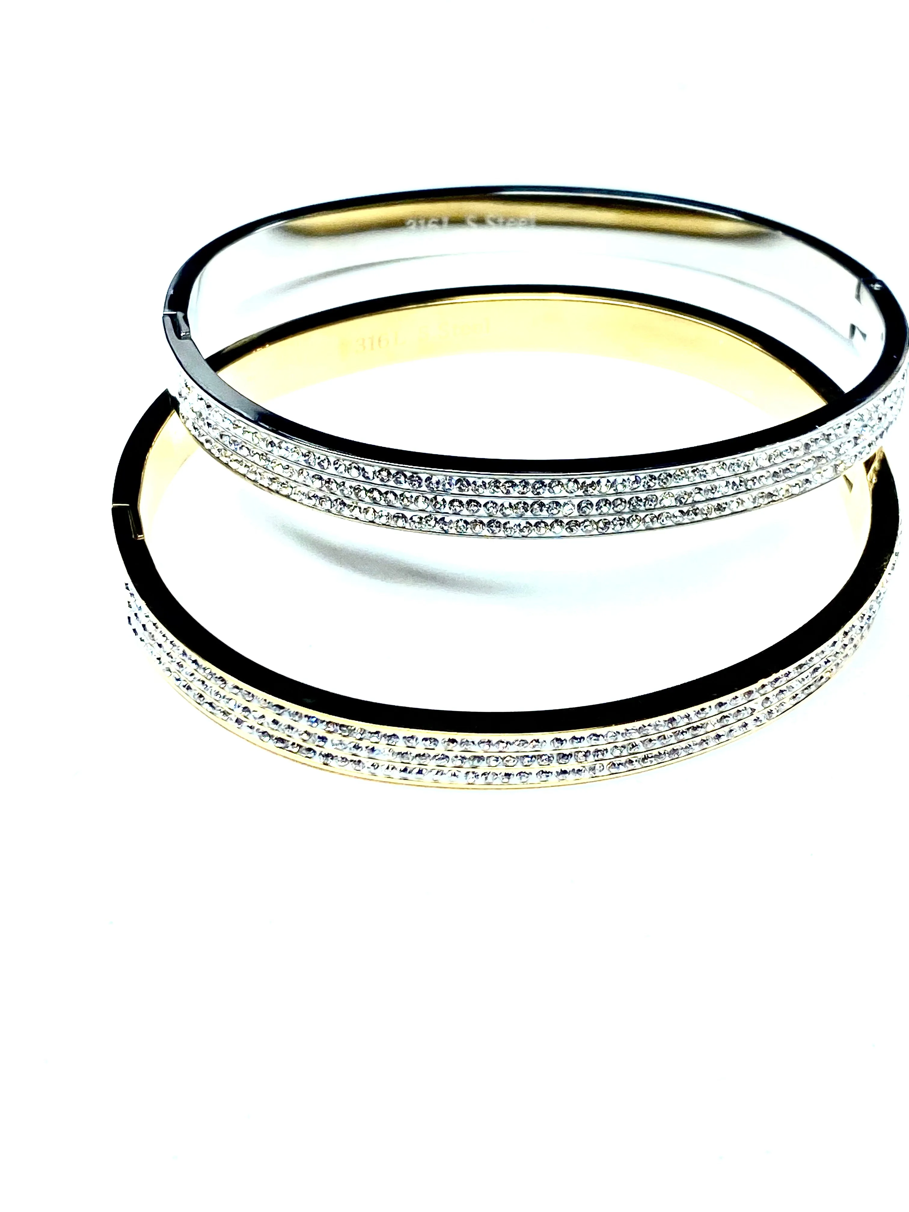 Reversible Triple Row Pave Stone Bangle