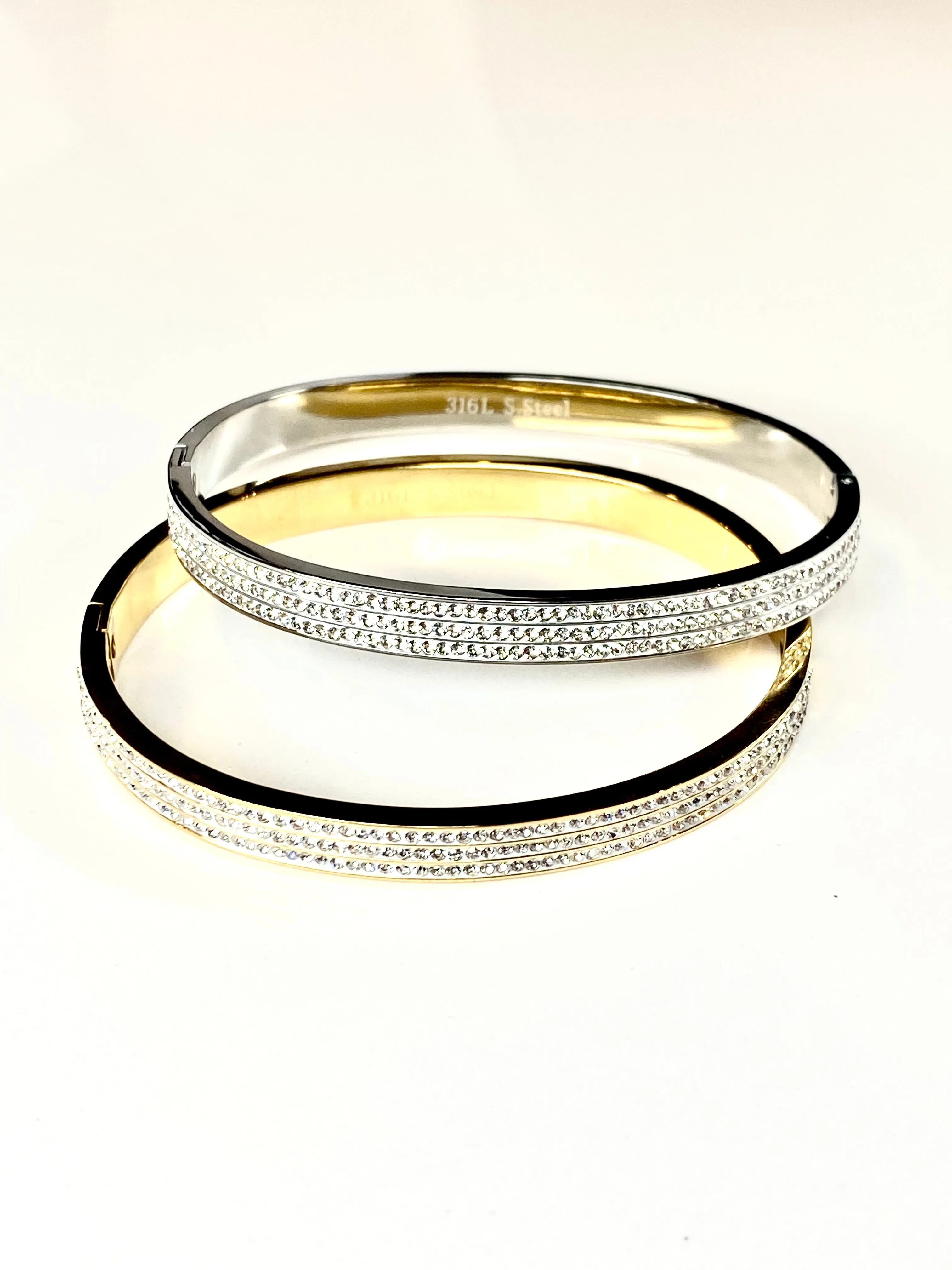 Reversible Triple Row Pave Stone Bangle