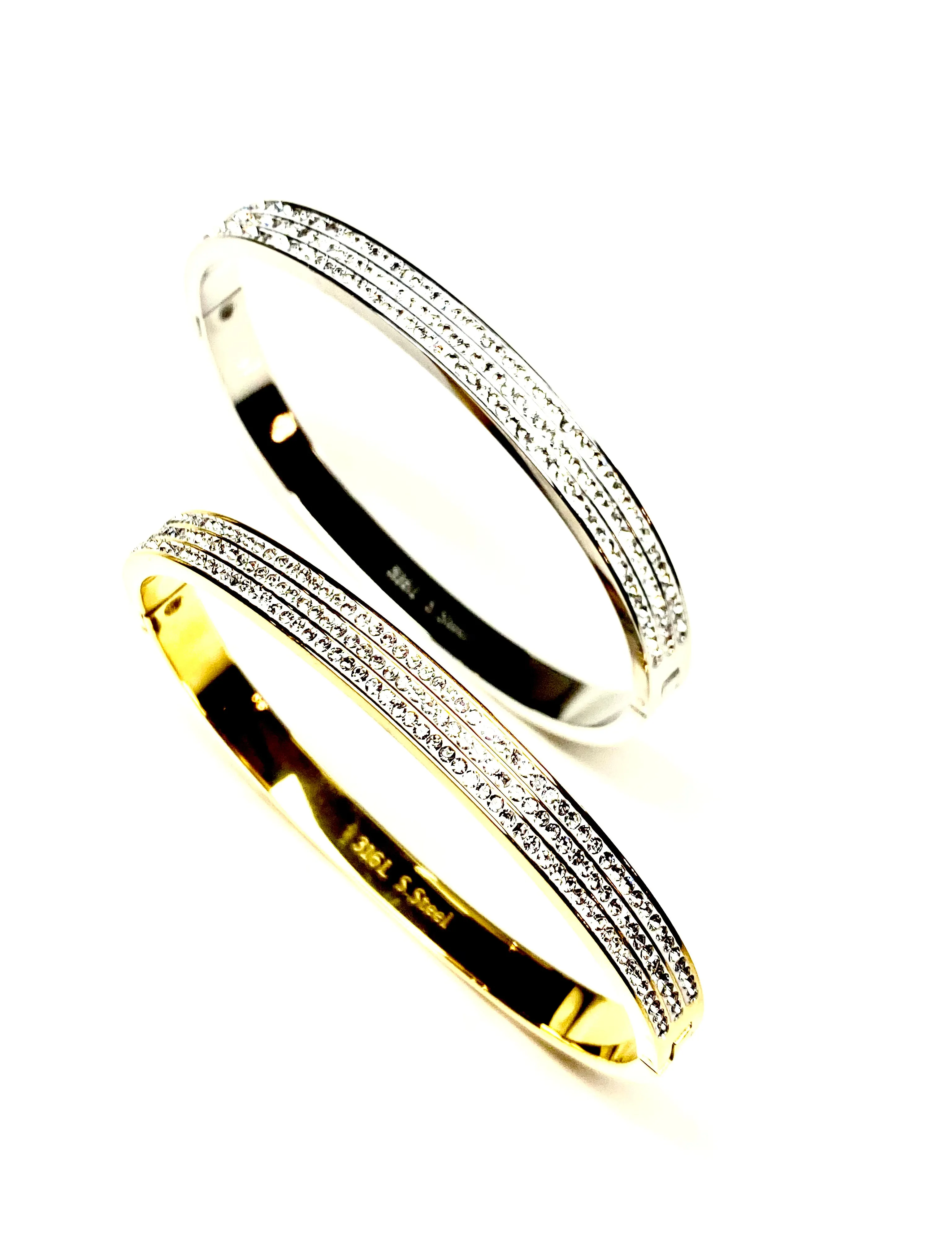 Reversible Triple Row Pave Stone Bangle