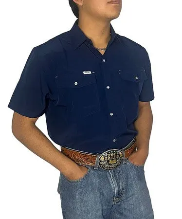 SanJac Navy Coahuila Short Sleeve Pearl Snap Men's Shirt