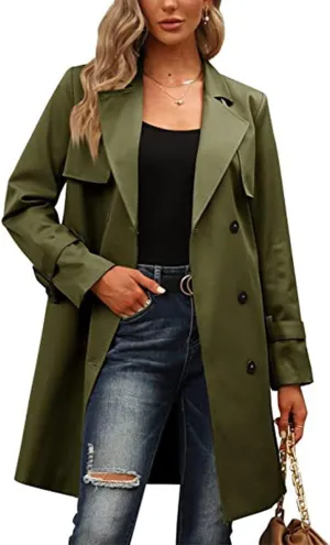 SEMATOMALA Women's Double Breasted Midi Trench Coat Flowy Light Weight Classic Belted Lapel Slim Windproof Overcoat
